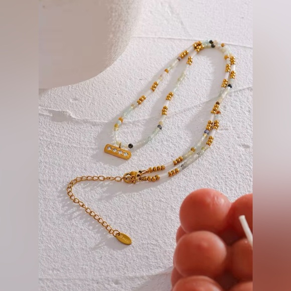 18K Gold Plated Beaded Beads Necklace*Mixed Natural Stone Necklace*Waterproof - Picture 5 of 7
